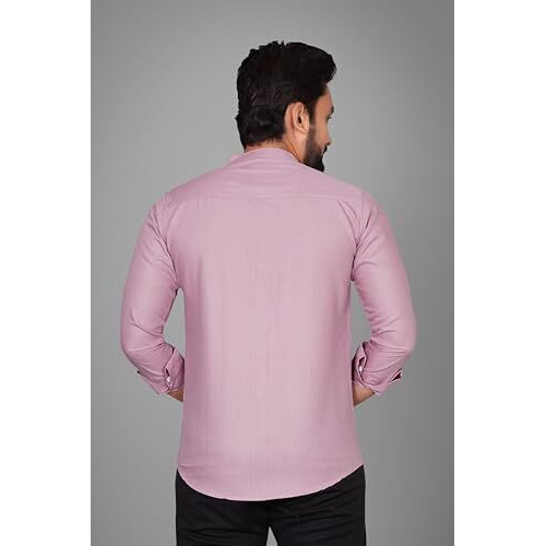 Voroxy Men Regular Fit Solid Mandarin Collar Casual Shirt (Mdrn_Lovender_L_Lovender_Large)