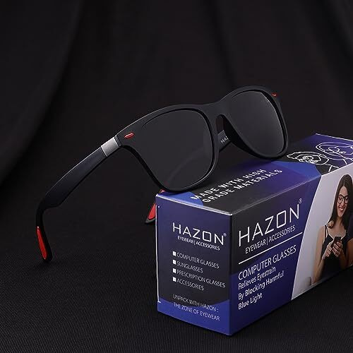 Hazon Premium Square Polarized Sunglasses | Uv Protection Sunglasses | Light Weight, Durable, Matt Finished, Premium Looks | Tr90 Sunglasses | Men & Women | Medium | Way21 (Black Red)