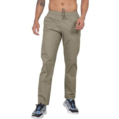 Big Button Men's Solid Cotton Stretchable Lounge Pajama Pant Lower (Beige, Medium)