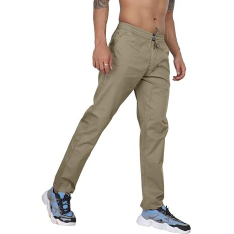 Big Button Men's Solid Cotton Stretchable Lounge Pajama Pant Lower (Beige, Medium)