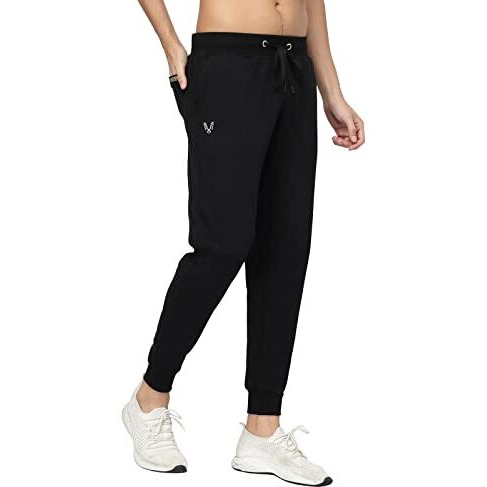 Uzarus Men's Cotton Regular Fit Joggers Mid Rise Track Pants With 2 Pockets (Medium, Black)