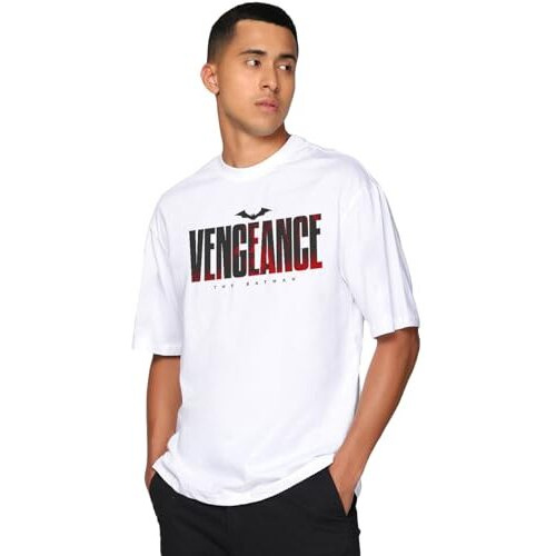 Bewakoof Men's Typography 100% Cotton T-Shirt - Oversized Fit, Round Neck, Half Sleeves White
