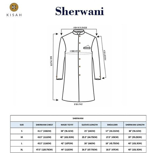 Kisah Men Off-White Self-Design Cotton Sherwani Set, Full Sleaves, Knee Length, Straight, Regular Fit, Mandarin Collar Ethnic Casual Wear