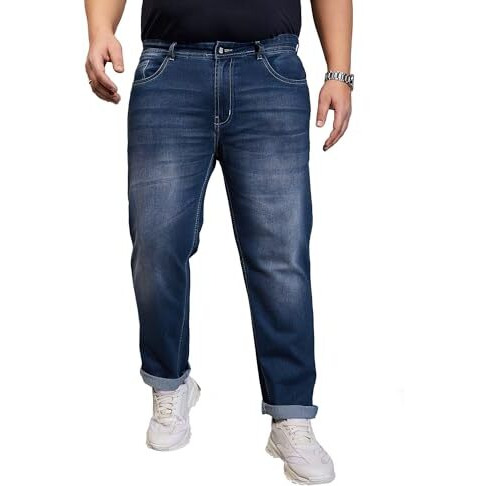 Bigbanana Plus Size Men's Regular Fit Washed Jeans (Malcolm,Blue,5Xl)