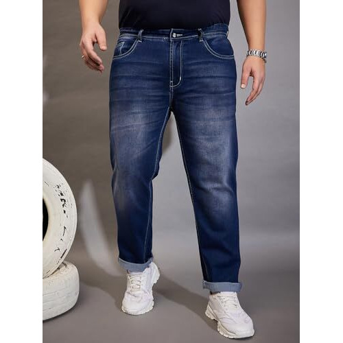 Bigbanana Plus Size Men's Regular Fit Washed Jeans (Malcolm,Blue,5Xl)