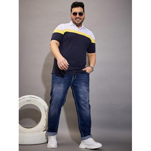 Bigbanana Plus Size Men's Regular Fit Washed Jeans (Malcolm,Blue,5Xl)