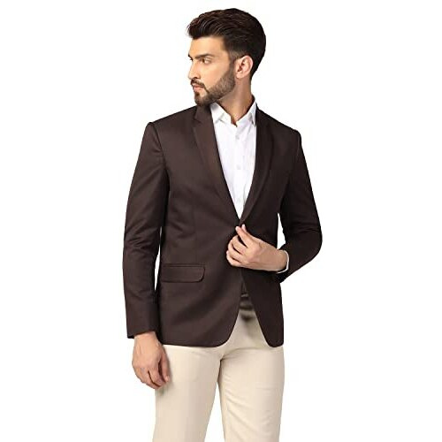 Tahvo Mens Cotton Blend Slim Fit Blazer(Brown, 42)