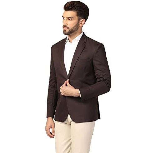 Tahvo Mens Cotton Blend Slim Fit Blazer(Brown, 42)