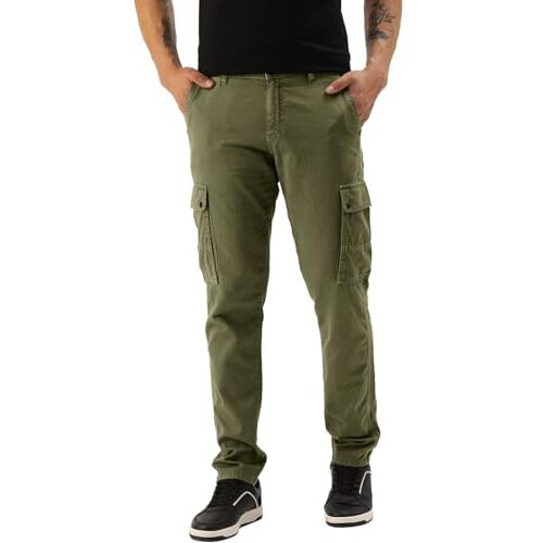 Ivoc Men Solid Slim Fit Cotton Cargo Trousers (Olive, Size 32), Mid Rise