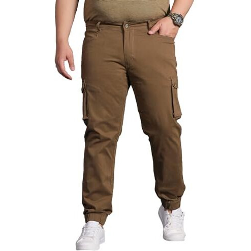 Bigbanana Plus Size Men's Regular Fit Solid Trousers (Pacman,Brown,9Xl)