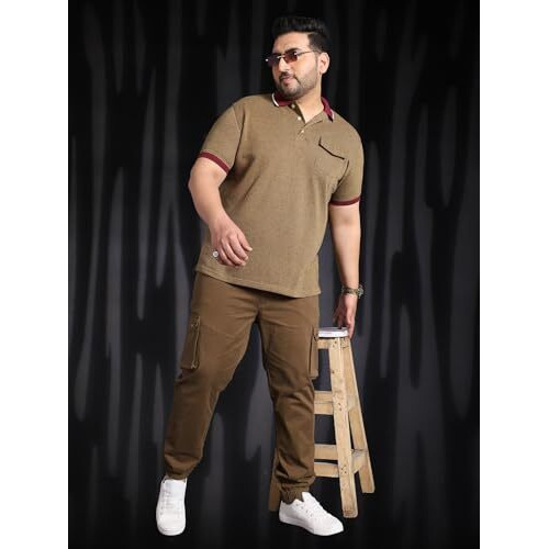Bigbanana Plus Size Men's Regular Fit Solid Trousers (Pacman,Brown,9Xl)