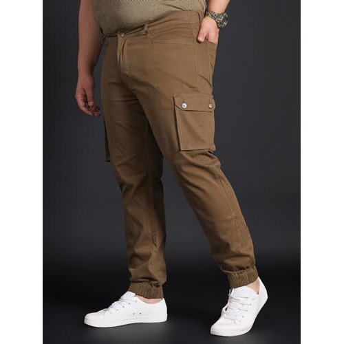 Bigbanana Plus Size Men's Regular Fit Solid Trousers (Pacman,Brown,9Xl)
