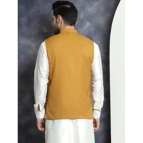 Jompers Mustard Men Solid Nehru Jacket (Mustard, M)