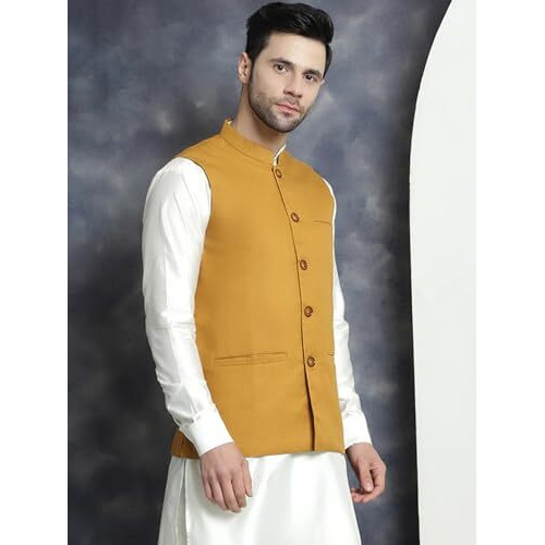 Jompers Mustard Men Solid Nehru Jacket (Mustard, M)