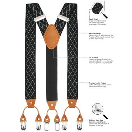 Peluche Regal Grip Black Y Back 6 Clips Suspender (Strap Width- 3.5Cm)