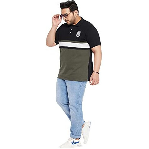 Bigbanana Men's Regular Fit Polo (Mayaso,Black And Olive,6Xl)