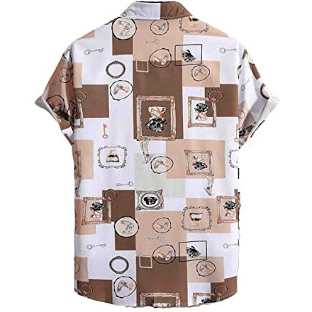 Leriya Fashion Shirts For Men || Rayon Block Print & Preppy Short Sleeves Shirt || Revere Coller Men's Shirts || Beach || Outing || Vacation Wear Shirts || Summer Shirt For Men. (X-Large, Brown)