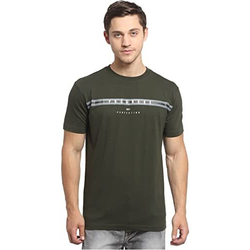 Cantabil Men Green Cotton Blend Round Neck Half Sleeve Printed T-Shirt (Mtsh00004_Green_Xl)