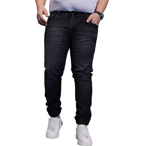 Bigbanana Plus Size Men's Regular Fit Washed Jeans (Monald,Black,6Xl)