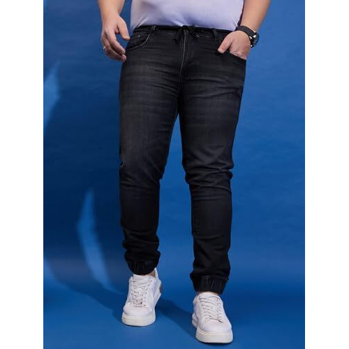 Bigbanana Plus Size Men's Regular Fit Washed Jeans (Monald,Black,6Xl)