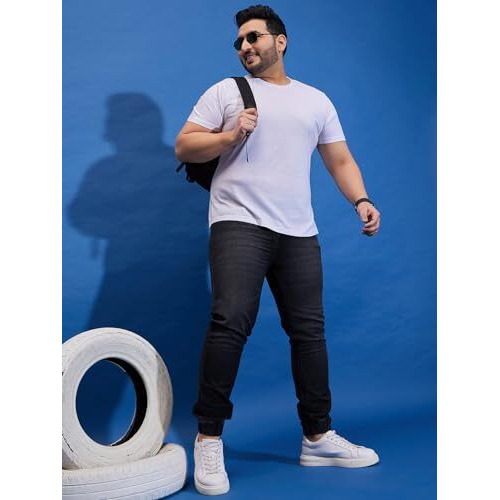 Bigbanana Plus Size Men's Regular Fit Washed Jeans (Monald,Black,6Xl)