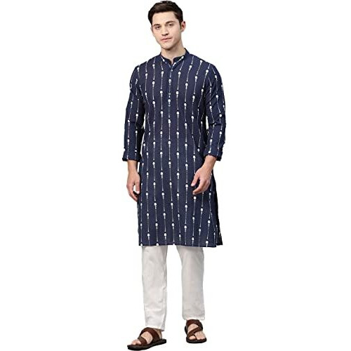 See Designs Men's Cotton Regular Fit Kurta (15049822_Navy Blue_L)