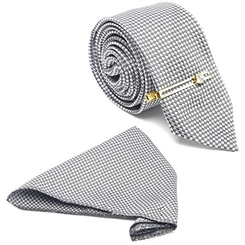 Louis Stitch Mens Ash Grey Italian Silk Suit Necktie With Gold Tie Pin (Prague)