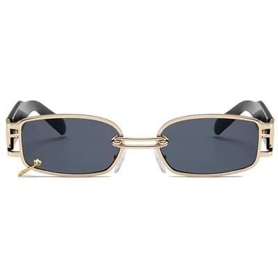 Augen Retro Rectangular Metal Unisex Sunglasses Uv 400 Protected Medium Size (215-C7)