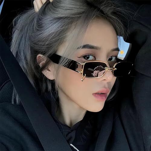 Augen Retro Rectangular Metal Unisex Sunglasses Uv 400 Protected Medium Size (215-C7)