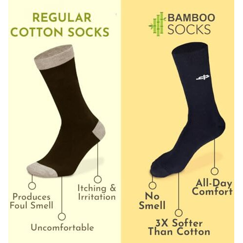 Heelium Bamboo Crew Socks For Men, Formal Full Length, Odour Free & Breathable, Blue