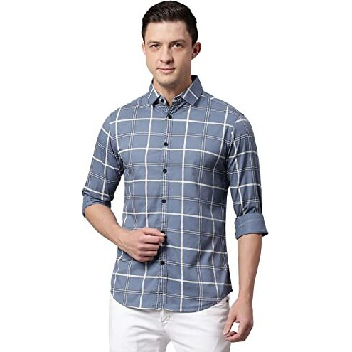 Dennis Lingo Men's Cotton Window Pane Checkered Slim Fit Casual Shirt (C751_D-Blue, Xxl)