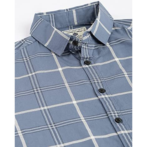 Dennis Lingo Men's Cotton Window Pane Checkered Slim Fit Casual Shirt (C751_D-Blue, Xxl)