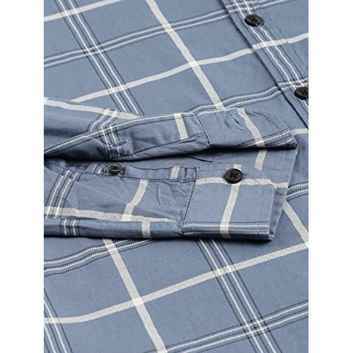 Dennis Lingo Men's Cotton Window Pane Checkered Slim Fit Casual Shirt (C751_D-Blue, Xxl)