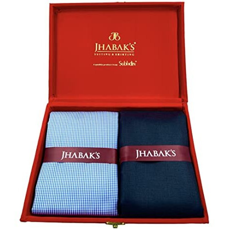 Jhabak's Checkered Shirt And Trouser Fabric 20 - Polycotton Material - 2.25M Shirt Cloth - 1.20M Pant Piece For Men (Small Blue Checks)