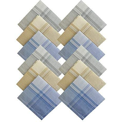 S4S Men's 100% Cotton Premium Multicolor Assorted Handkerchiefs/Hankies (Light Color Checks_48Cm X 48Cm_Pack Of 12)