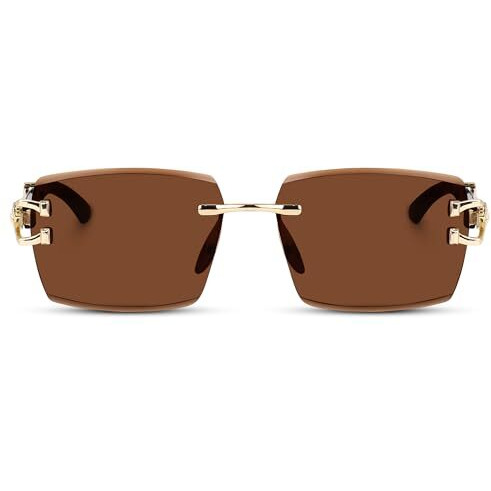Dervin Uv Protected Rectangular Rimless Sunglasses For Men And Women (Brown)