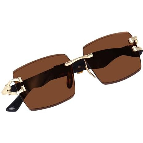 Dervin Uv Protected Rectangular Rimless Sunglasses For Men And Women (Brown)