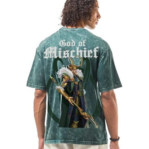 Bewakoof Official Marvel Merchandise Men's Graphic Print Oversized Fit Half Sleeve Round Neck Cotton T-Shirt_648728_Green_L