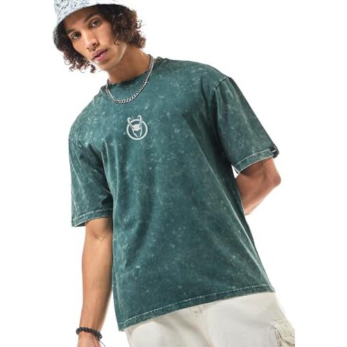 Bewakoof Official Marvel Merchandise Men's Graphic Print Oversized Fit Half Sleeve Round Neck Cotton T-Shirt_648728_Green_L