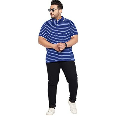 Bigbanana Plus Size Men's Regular Fit Striped Polo Tshirt (Clovis,Blue,3Xl)