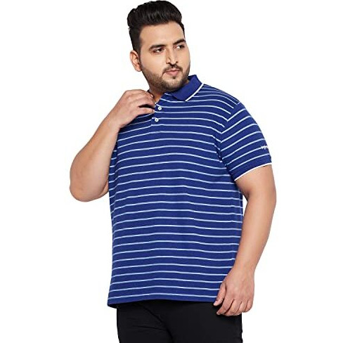 Bigbanana Plus Size Men's Regular Fit Striped Polo Tshirt (Clovis,Blue,3Xl)