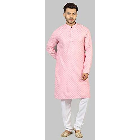 Uri And Mackenzie Men's Cotton Kurta Pyjama Set (40, Pink)