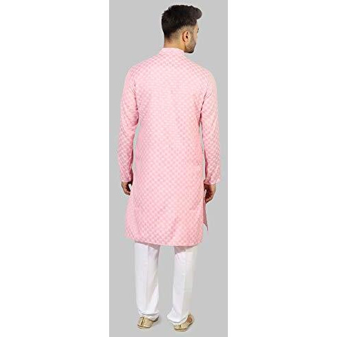 Uri And Mackenzie Men's Cotton Kurta Pyjama Set (40, Pink)