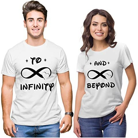 Hangout Hub Men's & Women's Round Neck Regular Fit T-Shirt |Cotton|Pack Of 2|Couple T Shirts|To Infinity And Beyond |White|Men L|Women M