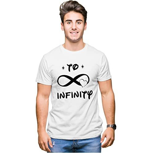 Hangout Hub Men's & Women's Round Neck Regular Fit T-Shirt |Cotton|Pack Of 2|Couple T Shirts|To Infinity And Beyond |White|Men L|Women M