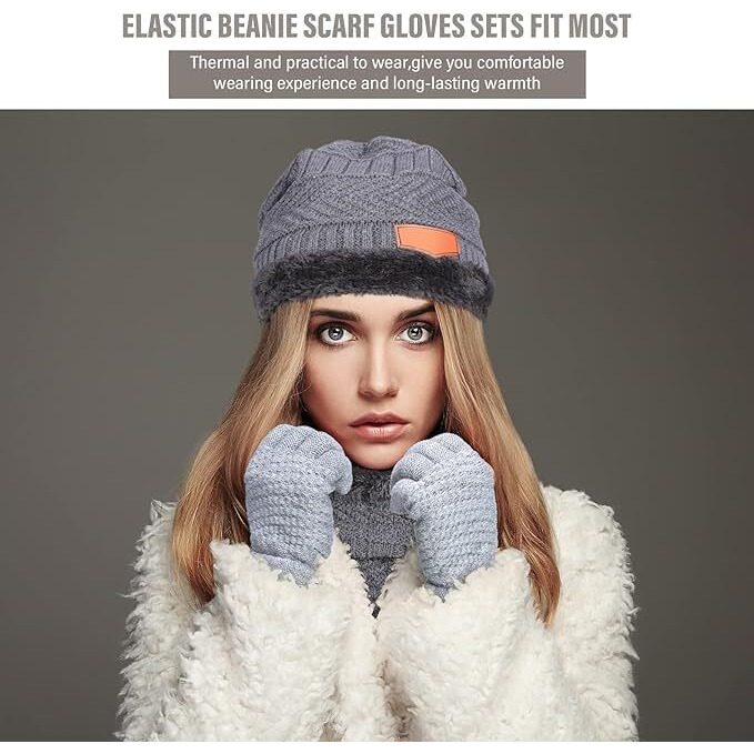 Ff Unisex Winter Knit Beanie Cap Hat Neck Warmer Scarf With Woolen Gloves Set - Winterwear Combo Set Of Woolen Cap Scarf & Gloves, Free Size, Black