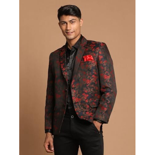 Vastramay Self Woven Floral Silk Blend Blazer For Men  Versatile Ethnic Wear For Weddings & Special Occasions