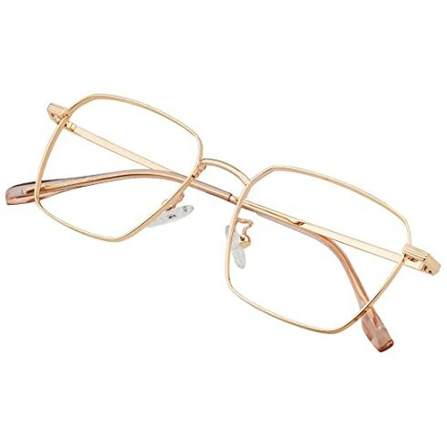 Roshfort Unisex Eyeglasses For Men Women Spectacle Frames Light Weight Blueray Block Eye Protection Glasses For Computer Zero Power Bluecut Lens Square Medium Size M-35006 Frame Gold (B-3)