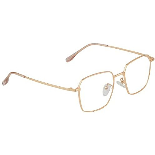Roshfort Unisex Eyeglasses For Men Women Spectacle Frames Light Weight Blueray Block Eye Protection Glasses For Computer Zero Power Bluecut Lens Square Medium Size M-35006 Frame Gold (B-3)