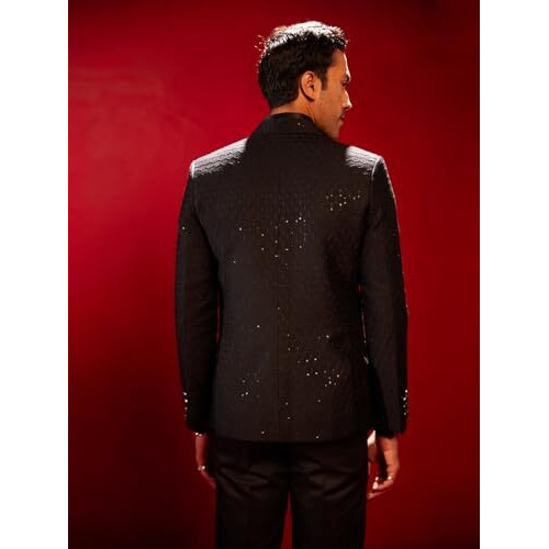 Vastramay Embroidered Blazer For Men  Versatile Ethnic Wear For Weddings & Special Occasions Black